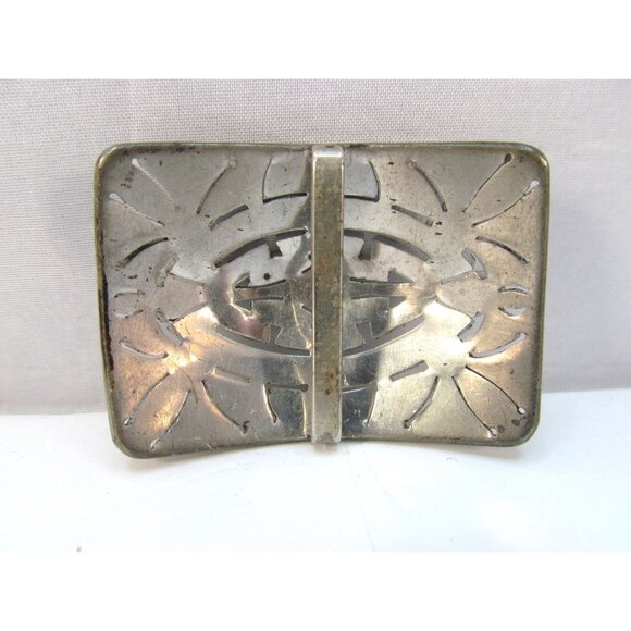Antique Art Deco Silver Tone Rhinestone Rectangular Belt Buckle main image 8